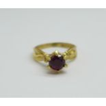 A 9ct gold and red stone ring, 2.8g, N