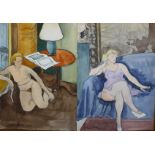 Janine Marca (French 1921-2013), two female erotic studies, watercolour, 38 x 27cms, unframed