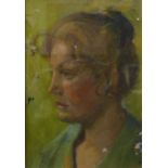 British School (mid 20th Century), portrait of a lady, oil on board, 26 x 18cms, framed