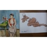 Janine Marca (French 1921-2013), two female erotic studies, watercolour, 37 x 27cms, unframed