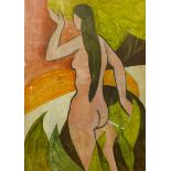 Michael Haswell, abstract portrait of a female nude, mixed media, 63 x 45cms, framed