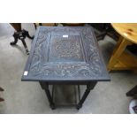An early 20th Century Welsh carved oak barleytwist occasional table, 77cms h