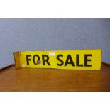 A For Sale enamelled sign, 12 x 51cms