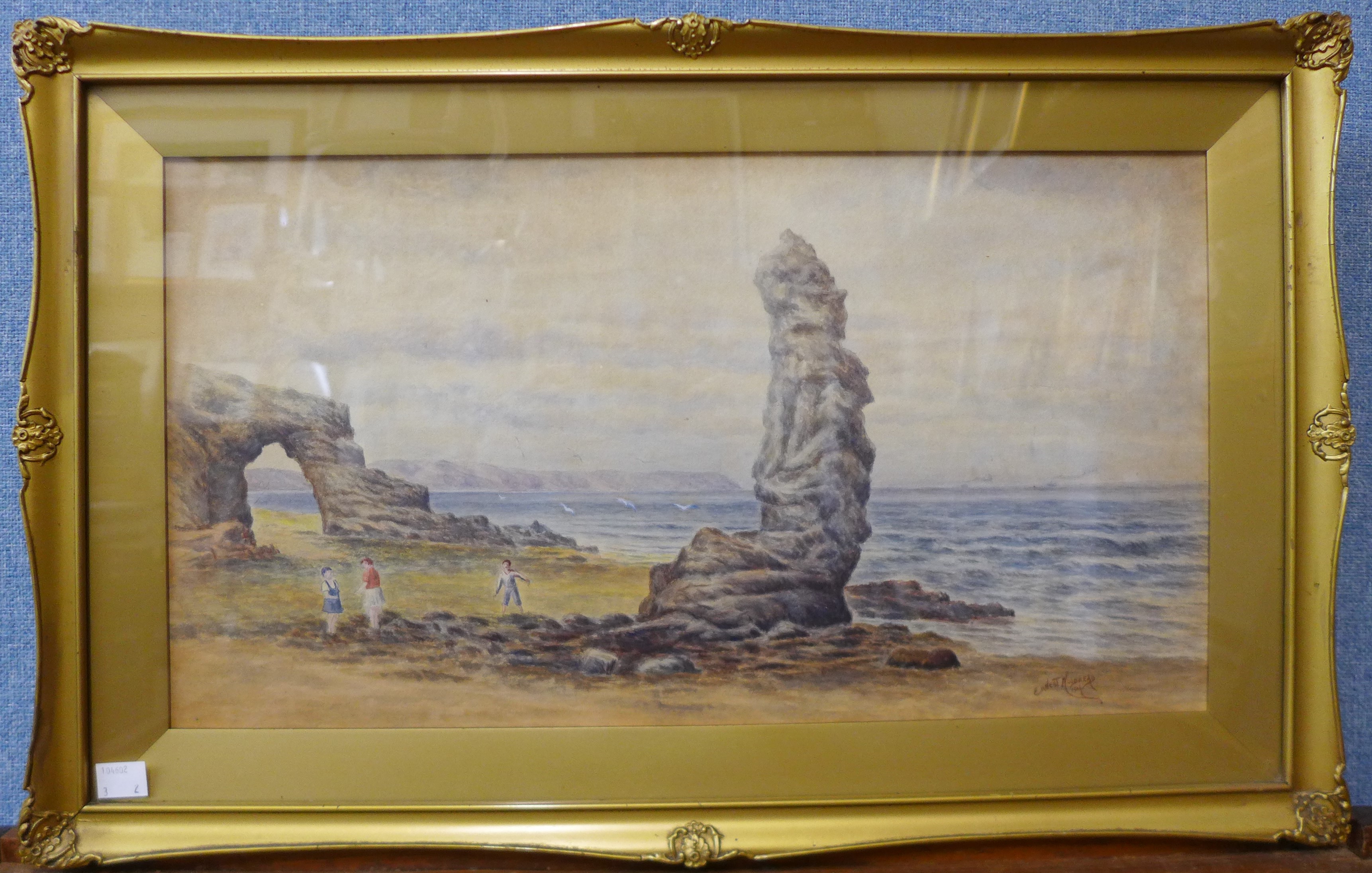 Ernest Woodhead, pair of coastal landscapes with figures on a beach, watercolour, dated 1929, 27 x - Bild 5 aus 6