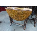A Victorian inlaid walnut Sutherland table, 67cms h x 65cms l