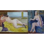 Janine Marca (French 1921-2013), two female erotic studies, watercolour, 27 x 37 and 31 x 22cms,