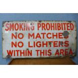 A Smoking Prohibited enamelled sign, 46 x 92cms