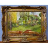 Franklin White, garden scene, oil on board, 29 x 40cms, framed