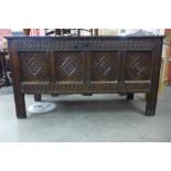 A Charles I carved oak coffer, 74cms h, 139cms w, 51cms d