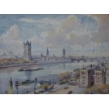 E.H. Groom, The City of London from Blackfriars and View of Houses of Parliament, watercolour, 27