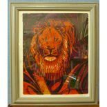 A signed Pamela Guille limited edition print, Lion Head, no. 1/30, 60 x49cms, framed