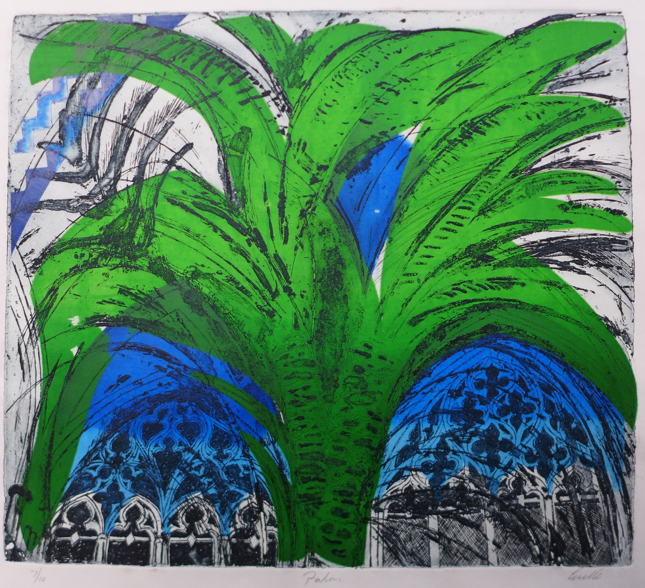 A signed Pamela Guille limited edition etching, Palm, no. 7/10, 38 x 43cms, unframed