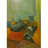 Francis de Bruyn (Cubist School), Les Sabots, oil on board, dated '74, 75 x 54cms, framed