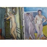 Janine Marca (French 1921-2013), two female erotic studies, watercolour, 38 x 27cms, unframed