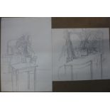 Manner of Ruskin Spear, two pencil sketches on paper, 55 x 38cms and 38 x 44cms, unframed
