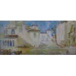 Irene Welburn, Segovia, Spain, oil on board, 42 x 90cms, framed