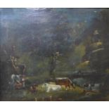 Italian School (mid 18th Century), landscape with figures and cattle by a river (fragment of a