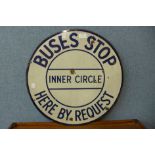 An Inner Circle double sided enamelled bus stop sign, 50cms d