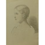 J.W., portrait of a girl, pencil sketch on paper, dated 1845, 41 x 30cms, unframed