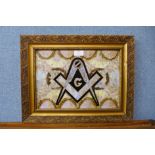 A framed Masonic butterfly wall hanging collage, 35 x 45cms