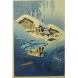 A signed Paul Oscar Droege (German 1898-1983) limited edition colour woodcut print, Alpine chalet,