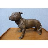 A large bronze figure of a Staffordshire bull terrier, 31cms h