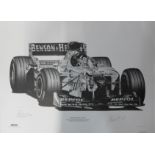 A signed Alan Stammers limited edition print, Damon Hill O.B.E., no. 349/950, 64 x 90cms,