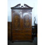 A George III inlaid mahogany linen press, 229cms h, 126cms w, 59cms d