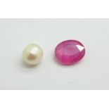 A 4.50ct Madagascar ruby and a 3.85ct South Sea pearl, with certificates