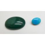 A 70.70ct oval cabochon natural emerald and an 11.75ct turquoise, with certificates