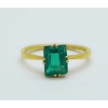 A 22ct gold and green stone ring, stone a/f, 2.7g, P, stone 8mm x 6mm