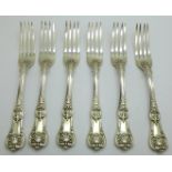 A set of six George IV silver forks, London 1826, maker W.E., 624g