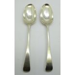 A pair of George III silver spoons, London 1767, Elizabeth Tookey, 133g