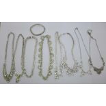 Eight diamante necklaces and a bracelet