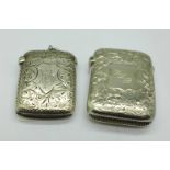 Two late Victorian silver vesta cases, with initials