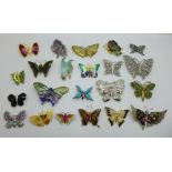 Twenty-two butterfly brooches (most modern)