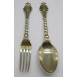 A Victorian silver fork and spoon, London 1849, Francis Higgins II, 112g, fork 16.5cm