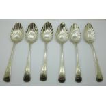 A set of six George III silver dessert spoons, London 1807, by Thomas Hayter, 378g