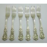 A set of six Victorian silver dinner forks, London 1894, Josiah Williams & Co., George Maudsley