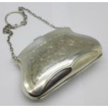 A silver purse, Chester 1917, width 9cm, (some dents)