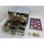 A six drawer cabinet with British coins, pennies and half pennies, Queen Victoria and later,
