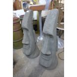 A pair of concrete garden figures of Easter Island style heads, 74cm h