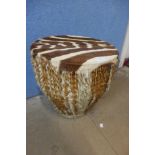 An African zebra hide drum