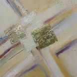 J. Rogers, abstract, mixed media with applied gold leaf, 57 x 57cms, framed