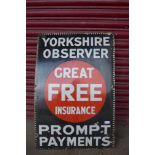 An enamelled Yorkshire Observer advertising sign, 92cm x 60cm