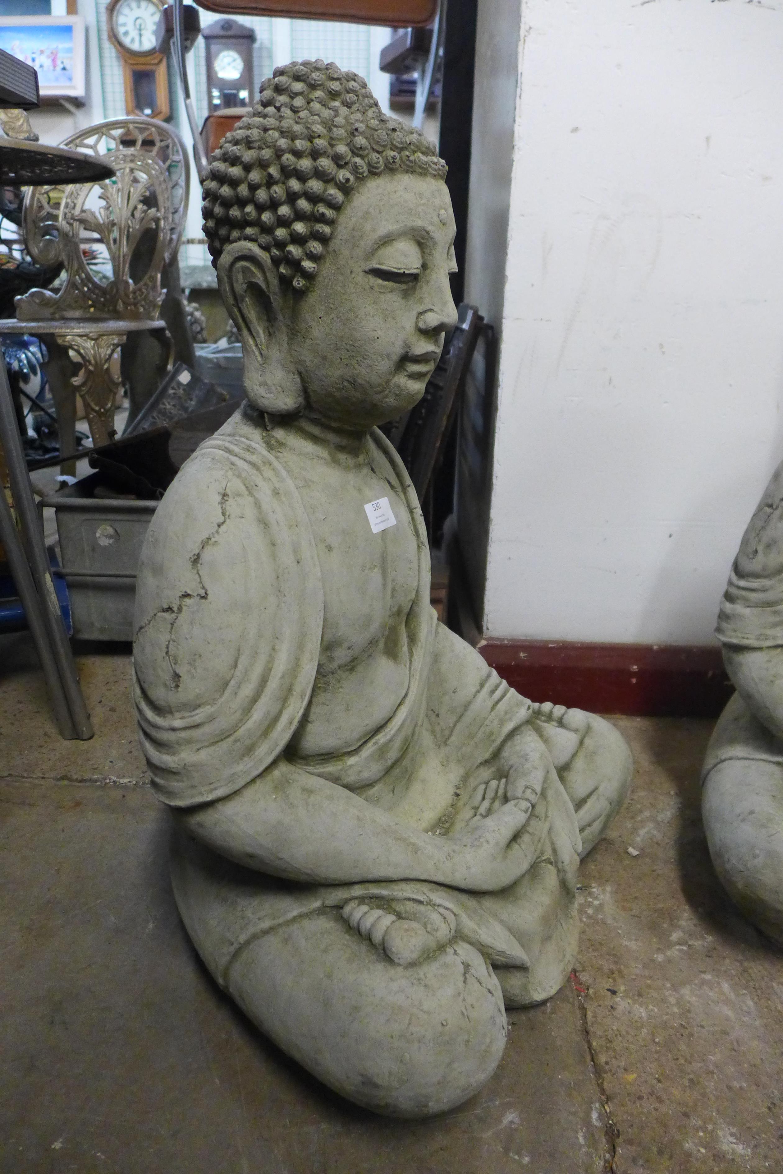 A pair of concrete garden figures of a seated deities, 69cm h - Image 2 of 2