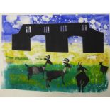 A signed Pamela Guille artists proof etching, Goats in a Landscape, 45 x 60cms, unframed