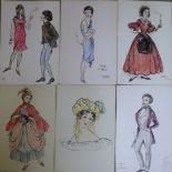 * Molyneaux, fourteen fashion drawings, watercolour, 64 x 42cms, unframed