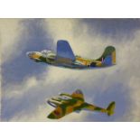 John Pooler, WWII Battle of Britain scene, oil on board, 46 x 61cms, unframed