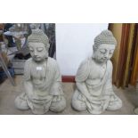 A pair of concrete garden figures of a seated deities, 69cm h